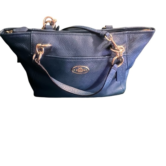 Coach Handbags - Coach Navy Leather Shoulder Tote with Gold Hardware